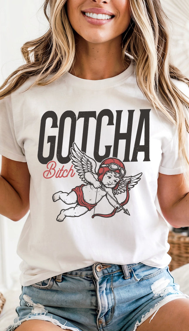 Gotcha Bitch Cupid Graphic Tee - Retro Cherub Valentine T-Shirt